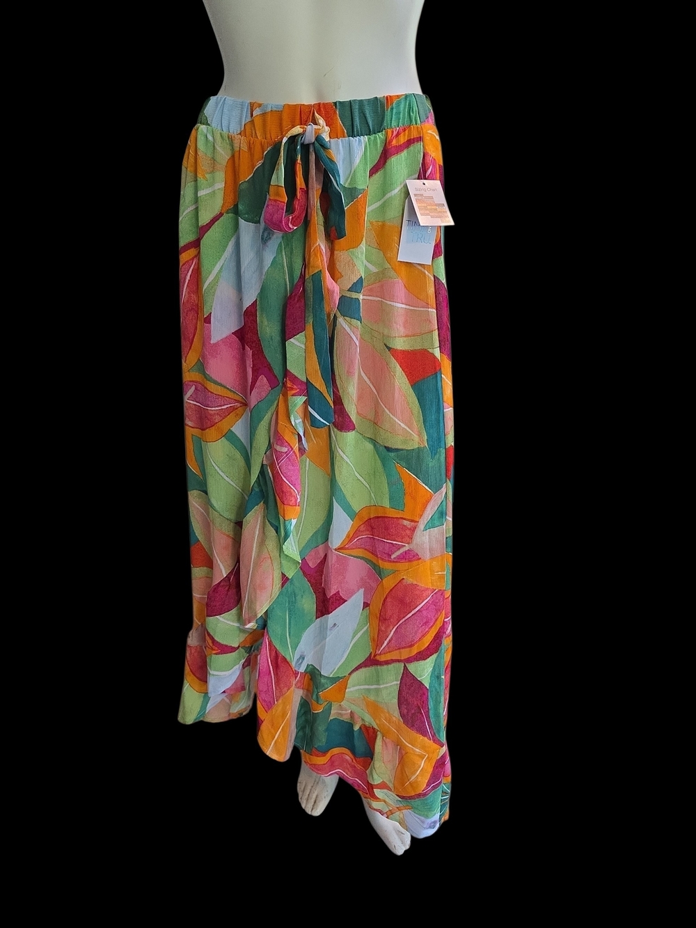 Time and Tru Tropical Leaf Maxi Skirt - Green, Pink, Orange, Yellow, Blue